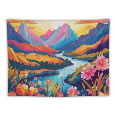 Imagem de Cacto turquesa em paisagem de deserto laranja tapeçaria de parede decoração rústica ocidental arte do deserto para sala de estar quarto dormitório estilo country pendurado acento quente cena externa