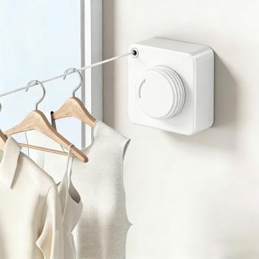 Imagem de Varal retrátil de 15,7 m para uso interno, sem flacidez, linha de roupas externas, retrátil, roupas resistentes, secagem e lavanderia, linha de aço inoxidável montada na parede