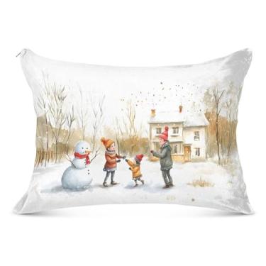 Imagem de Capa de travesseiro de desenho animado de família de boneco de neve King 53 x 137 cm, supermacia e aconchegante, capa de travesseiro com zíper para outono e inverno