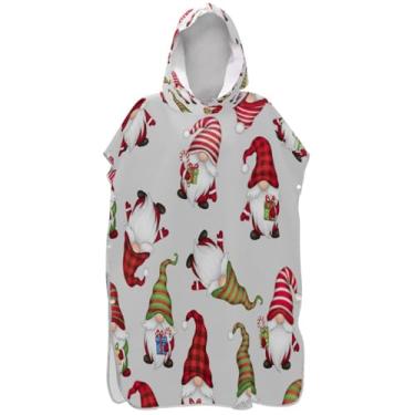 Imagem de Joisal Roupão para adultos, poncho de surfe, toalha de banho com capuz, reutilizável, ponchos de praia para homens, lindos gnomos de Natal cinza