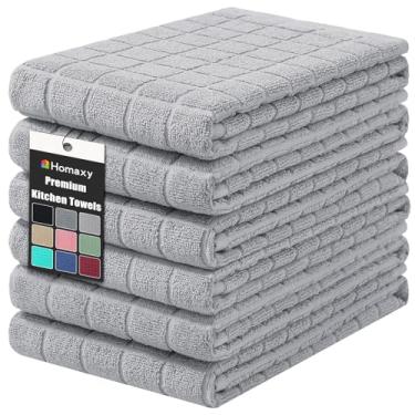 Imagem de Homaxy Toalhas de cozinha de algodão premium 40,6 cm x 71,1 cm, toalhas de prato grandes naturais fiadas 390 GSM, toalhas de mão de cozinha felpudas super absorventes, toalha de chá macia com laço