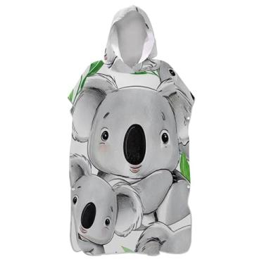 Imagem de TSENQUE Roupão vestível para adultos, poncho de surfe, com capuz, toalha de praia, estampada, coalas, cinza, poncho masculino com capuz