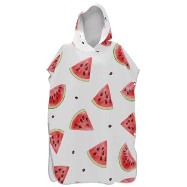 Imagem de Joisal Poncho de surfe branco em fatias de melancia para adultos trocador de roupa de banho toalhas com capuz plus size unissex adulto poncho com capuz