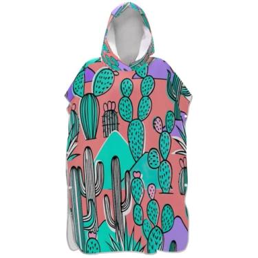 Imagem de Joisal Roupão de mudança de poncho de surfe com desenho de cacto verde para adultos de secagem rápida, poncho masculino e feminino, com capuz, toalha de natação com capuz