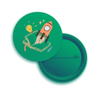 Imagem de Broches com Design de Foguete e Livro, Tema Educacional e Inovação, Branco, Pack com 10 Unidades (50, Verde)