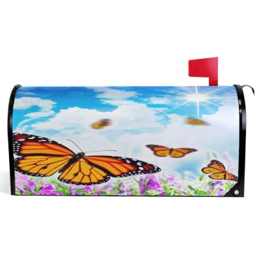 Imagem de TSENQUE Capas decorativas para caixa de correio magnética, envoltório de caixa de correio, borboletas, laranjas, flores coloridas, decorações modernas de caixa de correio, tamanho padrão 52,6 x 45,8