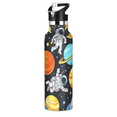 Imagem de Joisal Garrafa de água espacial de planetas coloridos para meninos e meninas, garrafas de água de aço inoxidável sem BPA, copos infantis isolados com tampa de canudo para bebidas quentes ou frias, 590