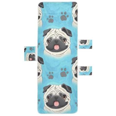 Imagem de Capa de toalha de cadeira de espreguiçadeira azul para cachorro pug bonito capa de praia para piscina espreguiçadeira de praia 215 x 76 cm