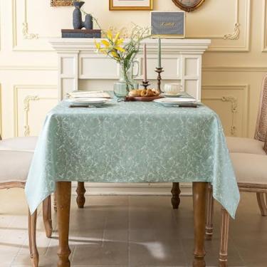 Imagem de Wuluwala Toalha de mesa retangular para mesas de jantar rústica de tecido de fazenda toalha de mesa pesada vintage toalha de mesa lavável sem rugas para decoração de festa na cozinha, verde, 140 x 180