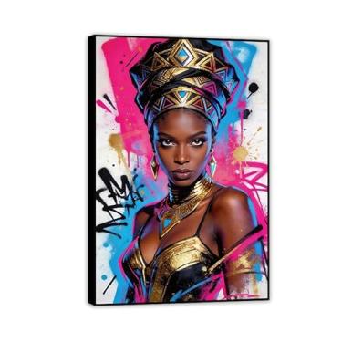 Imagem de Pop Art Banksy Street Art Colorido Graffiti Impressão Imagem Mulher Graffiti Pintura em Tela Decoração de Parede para Sala de Estar Arte de Parede Emoldurada Decoração de Casa Moderna Pronto para