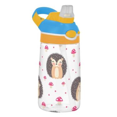 Imagem de Garrafa de água esportiva infantil de 473 ml com tampa de palha, garrafa de água à prova de vazamento para escola, copo infantil Tritan de 473 ml, alça de transporte, ouriços fofos de desenhos