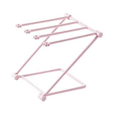 Imagem de GLOGLOW Rack de Secagem para Bancada, Rack de Secagem de Pano de Prato, Plástico, Suporte Dobrável de 4 Braços para Toalhas de Cozinha, Armazenamento de Cozinha (Rosa claro)