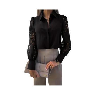 Imagem de Blusa Elegante De Chiffon Feminina Com Decote Em V, Manga Longa, Camis