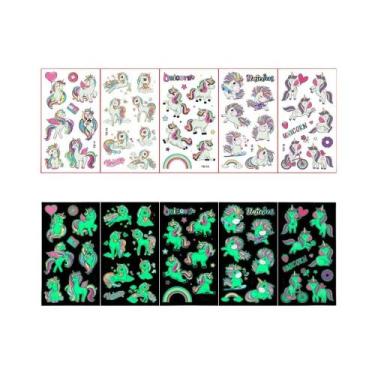 Imagem de Tatuagens Temporárias Brilhantes De Sereia, Unicórnio E Borboleta 5pcs