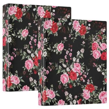 Imagem de Fichários personalizados de rosas vermelhas rosas rosas pretas de 3,8 cm, 3 anéis, 200 folhas, fichário planejador, anel redondo, 31,5 x 27 x 6 cm, pacote com 2