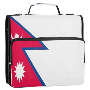 Imagem de Fichário com zíper do Dia da Independência da bandeira do Nepal, fichário com 3 anéis com bolsos, fichários escolares