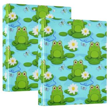 Imagem de Fichários personalizados com 3 anéis azuis de sapos verdes de 3 cm comporta 200 folhas, anel redondo, 31,5 x 27 x 6 cm, pacote com 2