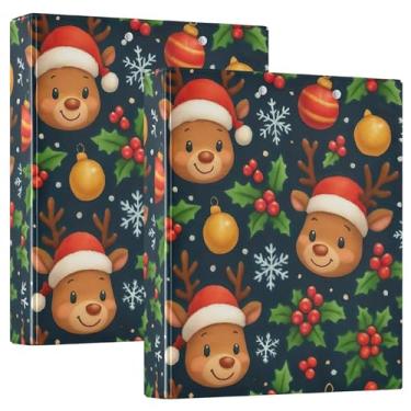 Imagem de Bonitos chapéus de Papai Noel de rena personalizados, azul, 3 polegadas, fichários com 3 anéis, comporta 200 folhas, caderno, fichário redondo, 31,5 x 27 x 6 cm, pacote com 2