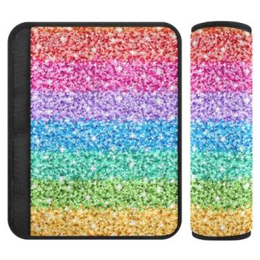 Imagem de Rainbow Glitter dois pacotes de almofadas de cinto de segurança, alça de ombro pequena, adequada para vários usos, almofadas de alça de ombro para bolsas