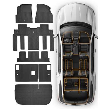 Imagem de Tapetes de chão e forro de carga para todos os climas, ajuste personalizado para Chevy Traverse 2009-2017 (serve apenas para cadeiras de capitão), tapetes de porta-malas dianteiros 2º encosto para