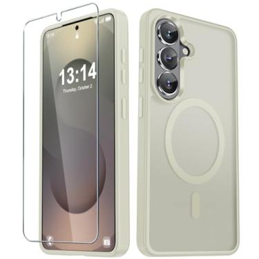 Imagem de Capa para Samsung Galaxy S26+ Plus, capa magnética fosca [atualizada em 2026] com 1 protetor de tela, suporte para MagSafe, proteção militar à prova de choque, parte traseira fosca translúcida, branco