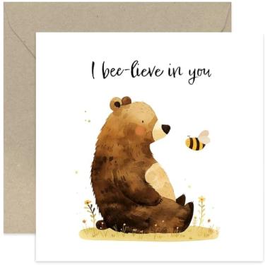Imagem de Cartão de incentivo da Old English Co. para filho e filha - Cartão de trocadilho "Bee and Bear" I Believe In You - Good Luck Cards - Best Of Luck Gifts - You Can Do It You Got This - Exams New Job