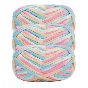 Imagem de Pacote com 2 camisetas de tecido elástico de crochê, fita grossa de tecido de poliéster para sacos de crochê/cestas/tapetes - arco-íris doce