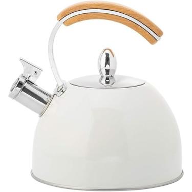 Imagem de CZCZC Chaleira de fogão, chaleira de assobio, para todos os fogões/fogões, gás, indução, grau alimentício de aço inoxidável, cabo de madeira antiqueimaduras, fundo composto de anel espesso