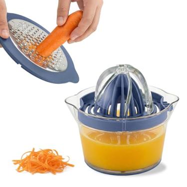 Imagem de EYNEL Espremedor de frutas cítricas manual 5 em 1 com copo medidor – espremedor de limão, laranja e limão, separador de ovos e ralador de alho, livre de BPA, 340 g, verde (1, azul marinho)