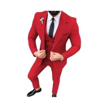 Imagem de Terno Slim Fit Masculino De 3 Peças Com Paletó De Um Botão, Colete E C