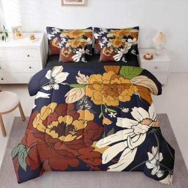 Imagem de Erosebridal Jogo de cama vintage em uma bolsa, 7 peças, boêmio, estético, floral, fazenda, folhas botânicas, para crianças, solteiro, rústico, abstrato, colorido, conjunto de lençol com edredom