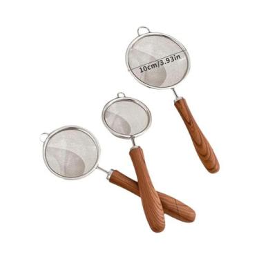 Imagem de Escorredor De Aço Inoxidável Com Cabo Em Madeira De Malha Fina, Filtro