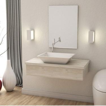 Imagem de Conjunto Bancada Para Banheiro 80cm Com Cuba Rt45 E Espelheira 801w Metrópole Compace