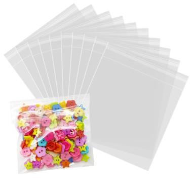 Imagem de Sacos plásticos transparentes de 200 unidades com etiquetas de vedação, sacos de celofane OPP autovedantes, sacos transparentes para biscoitos de padaria, embalagens decorativas de doces (15 x 15 cm)