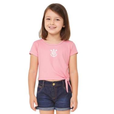 Imagem de Blusa Corinthians Cropped Rosa Infantil Oficial, Tam 8