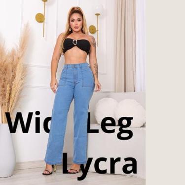 Imagem de Calça Jeans Wide Leg Feminina Com Lycra - Felly, Azul, Claro, 44