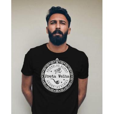 Imagem de Camiseta Preta Velha branco - Algodão - Saravando Acessórios Religioso