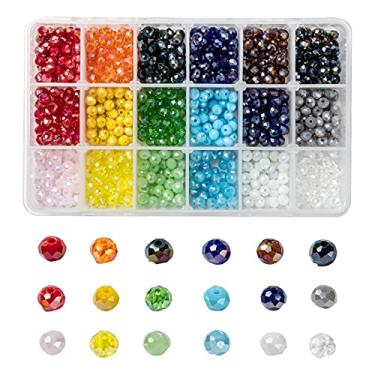Imagem de Spritewelry 900 peças de contas de vidro de cristal de 18 cores opacas cor sólida AB banhado a cor AB facetada Rondelle contas soltas 6 x 5 mm, orifício: 1 mm para fabricação de brincos de colar de