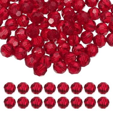 Imagem de Generic Contas de cristal redondas de 10 mm, 100 peças de contas de bola facetada de vidro espaçador solto para fazer joias, pulseira, colar, brincos, sinos de vento, artesanato, vermelho