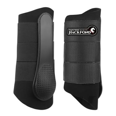 Imagem de HackFond Botas de escovação de neoprene para cavalos, botas de tala equestre com absorção de choque, proteção de perna para cavalos, tamanho completo, preto