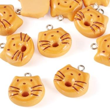 Imagem de Spritewelry Pingentes de Rosquinha de Gato 3D de Resina Adoráveis Pingentes de Pão de Gato Biscoitos Pão Sobremesa Pingentes para Artesanato Faça Você Mesmo Chaveiros Pulseiras, Colar de Joias