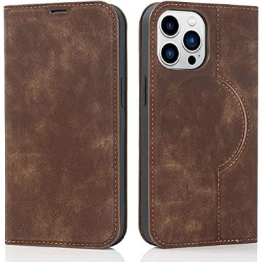 Imagem de CYSUE Capa carteira magnética para iPhone 14/14 Plus/14 Pro/14 Pro Max, capa de telefone de couro PU premium com slots de cartão suporte capa de notebook flip, 14 Pro (Cor: marrom2, Tamanho: 14ProMax)