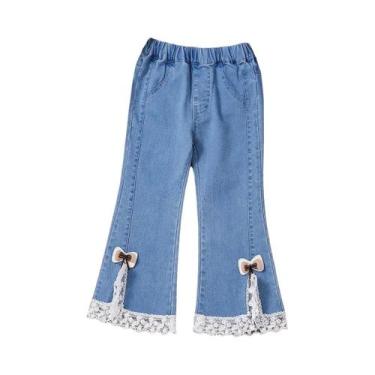 Imagem de Calças Jeans Flare Com Laço De Borboleta Para Meninas, Cintura Elástic