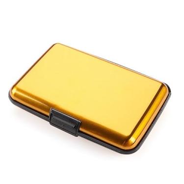Imagem de 1 porta-cartões de crédito com bloqueio de RFID, porta-moedas, alumínio, metal, impermeável, antifurto, carteira para cartões de visita para homens e mulheres, Dourado, Clássico