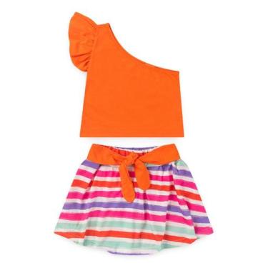 Imagem de Conjunto Verão Menina Vitamina Cropped Ombro Único E Shorts Saia Com A