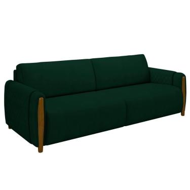 Imagem de Sofá 3 Lugares 223cm Pés Madeira Amaranto M22 Veludo Verde - Mpozenato