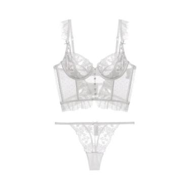 Imagem de Conjunto De Sutiã E Calcinha De Renda Branca Sexy Lingerie Francesa Fe