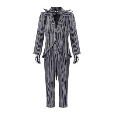 Imagem de Men's Jack Costume Nightmare Halloween Christmas Cosplay Outfits Stripe Jacket Pants with Bowtie Gloves (L)