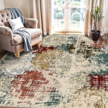 Imagem de Tapetes quadrados de área interna de 18 x 18 cm: Tapete moderno lavável fino de pelo baixo para cozinha e sala de estar - Tapete macio abstrato antiderrapante resistente a manchas para decoração de