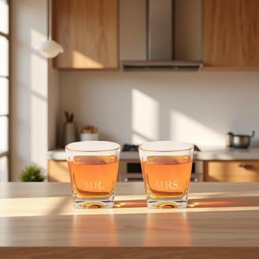 Imagem de COLLECTIVE HOME - Conjunto de 2 copos de uísque, copos de 227 g para uísque, coquetel, uísque, conjunto de presente de casamento, presente de luxo para casais